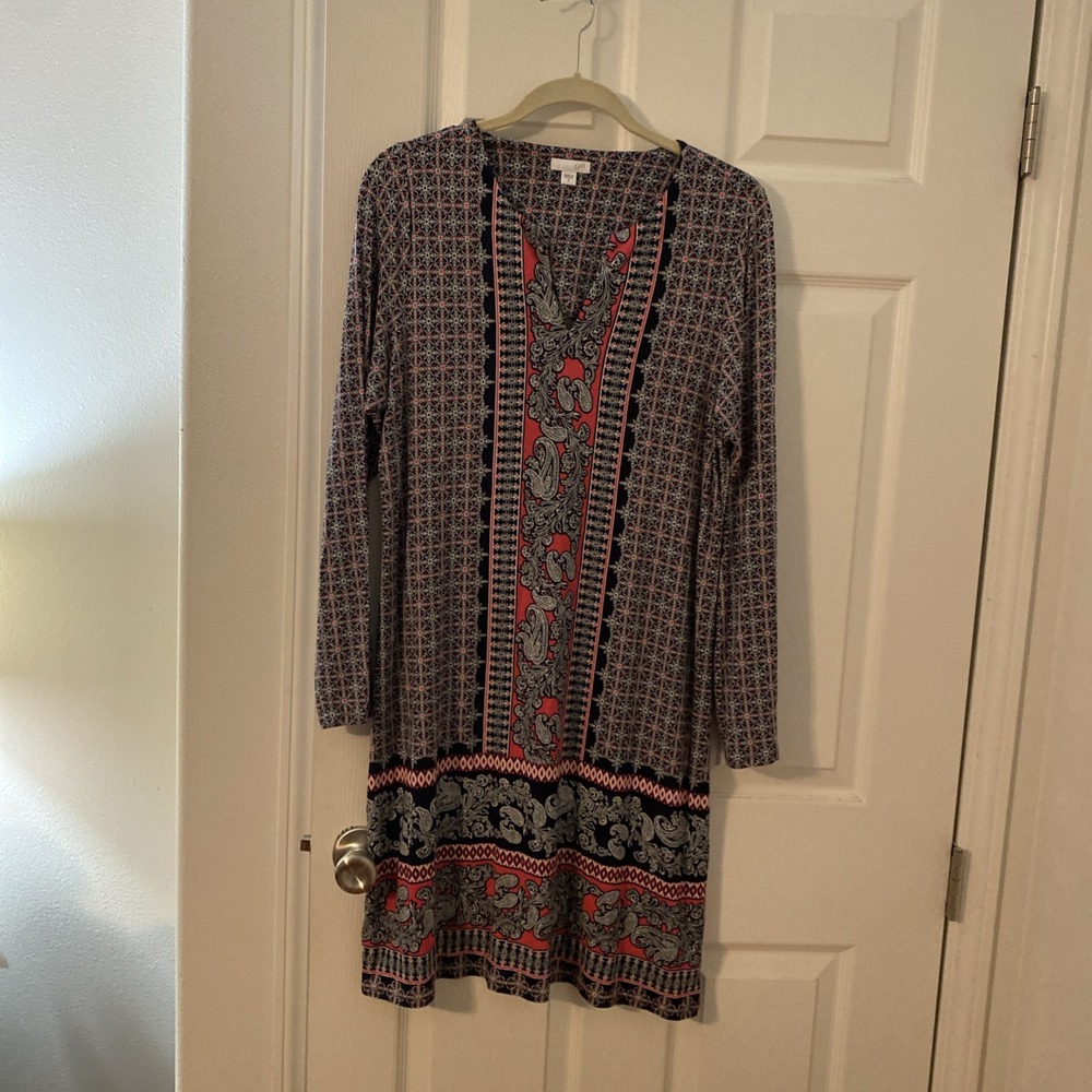 J. Jill Knit Floral Print 3/4 sleeve  Knee-length Multi-color Dress Medium A2‎